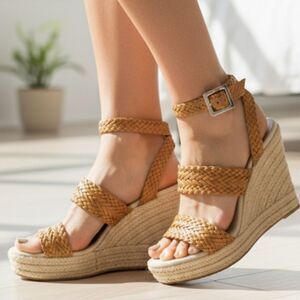 Braided brown platform espadrille sandals size 7